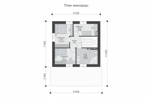 Одноэтажный дом с мансардой, террасой и кабинетом